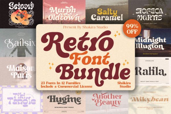 Retro Bundle Collection: Modern Retro Font Bundle With Tails Vol.3